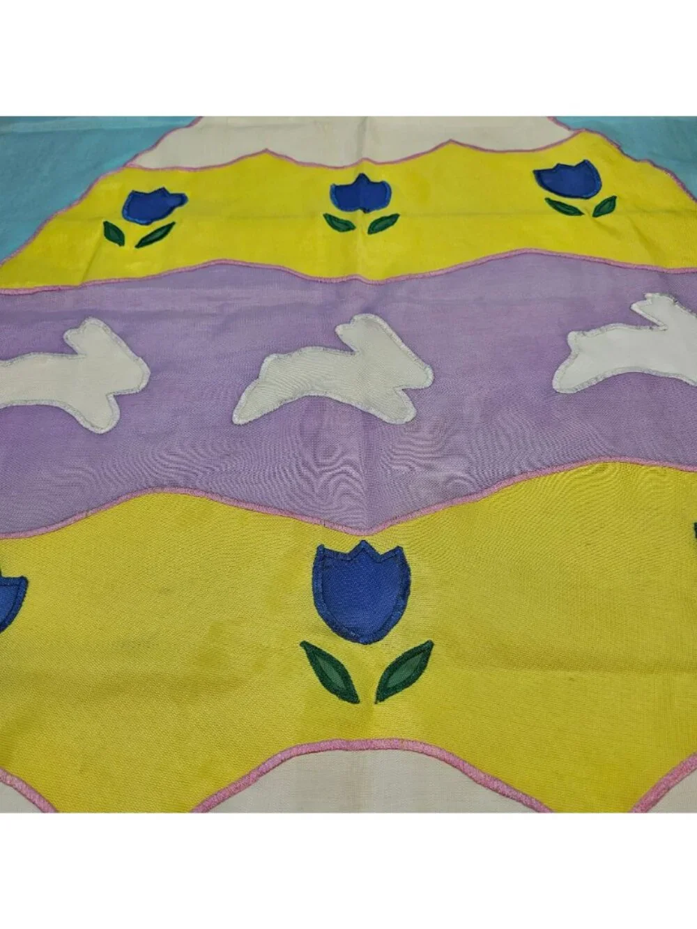 Easter Egg Bunny & Tulip Applique Outdoor Garden Flag Wall Hanging 27x39